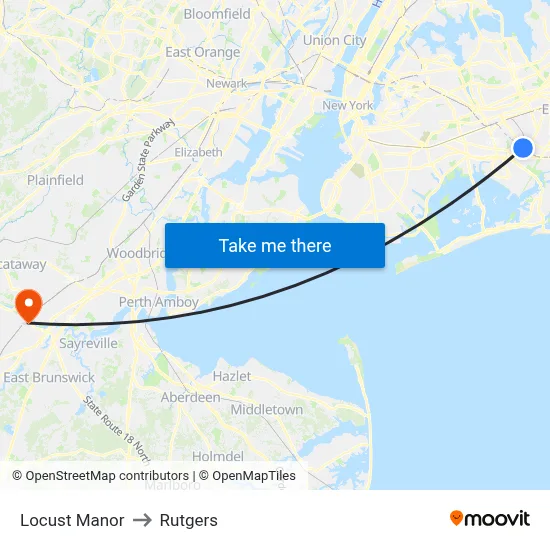 Locust Manor to Rutgers map