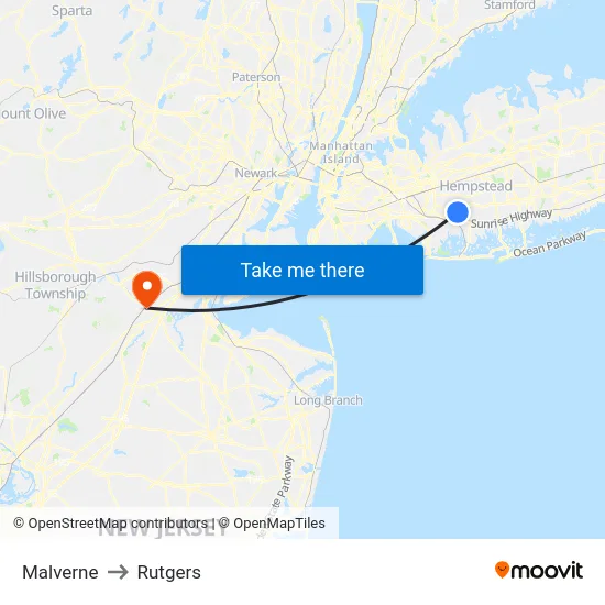 Malverne to Rutgers map