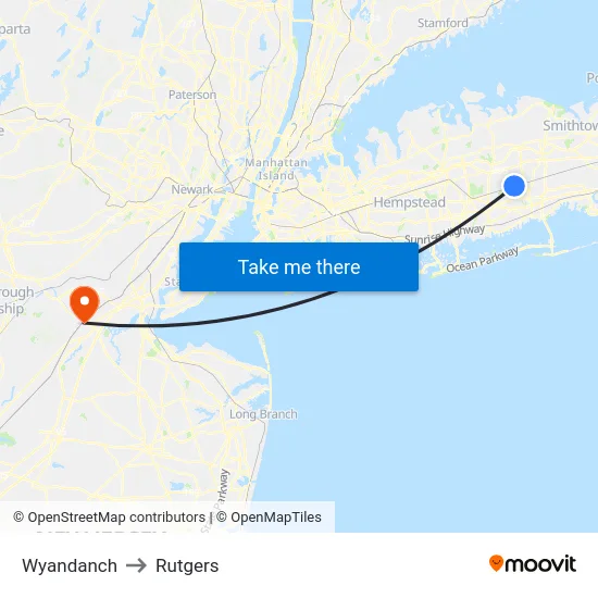 Wyandanch to Rutgers map