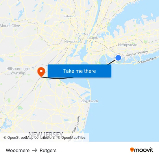 Woodmere to Rutgers map