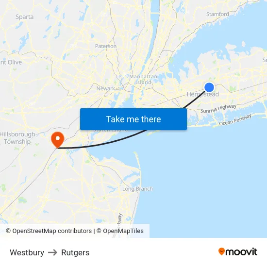 Westbury to Rutgers map