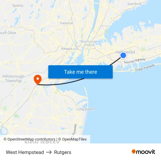 West Hempstead to Rutgers map
