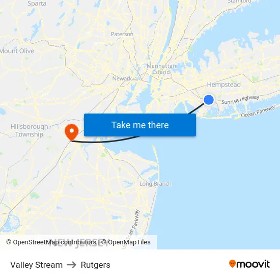 Valley Stream to Rutgers map