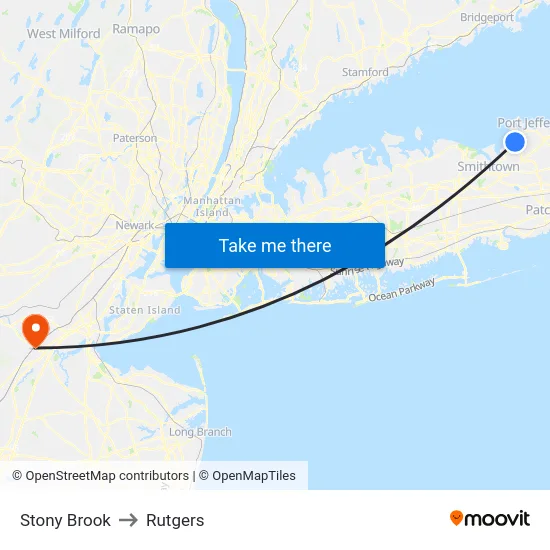 Stony Brook to Rutgers map