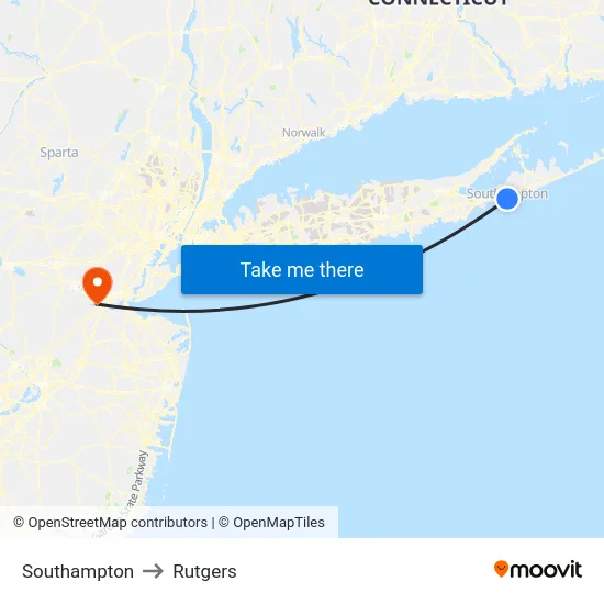 Southampton to Rutgers map