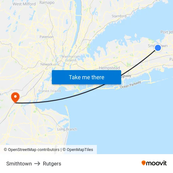 Smithtown to Rutgers map