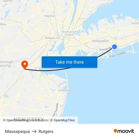 Massapequa to Rutgers map