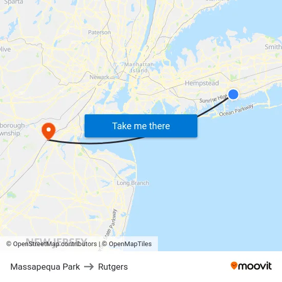Massapequa Park to Rutgers map