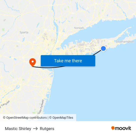Mastic Shirley to Rutgers map