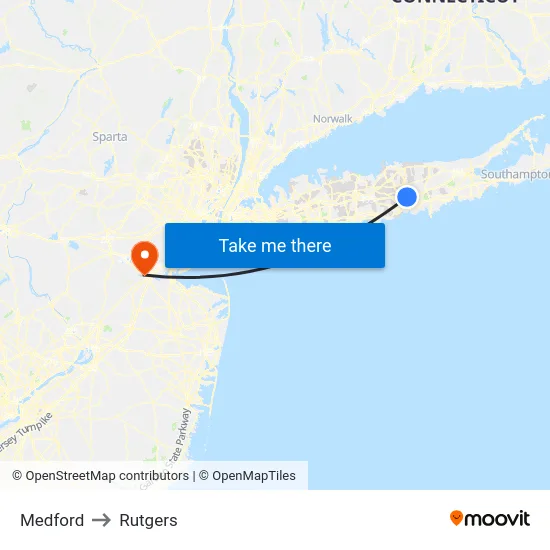 Medford to Rutgers map
