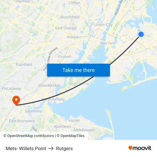Mets- Willets Point to Rutgers map