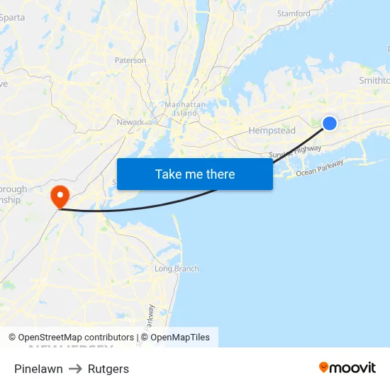 Pinelawn to Rutgers map
