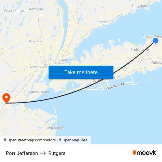 Port Jefferson to Rutgers map