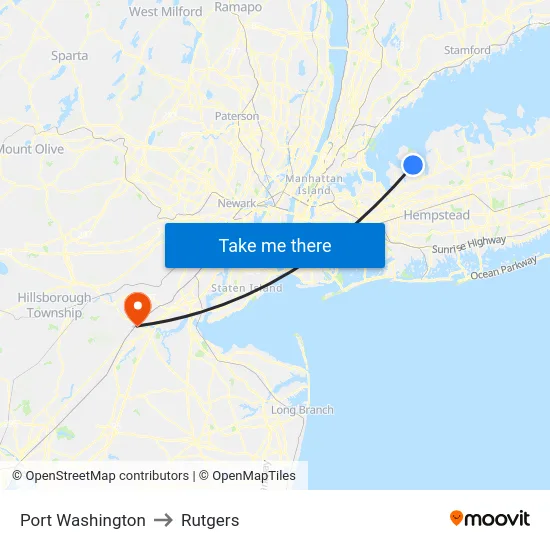 Port Washington to Rutgers map