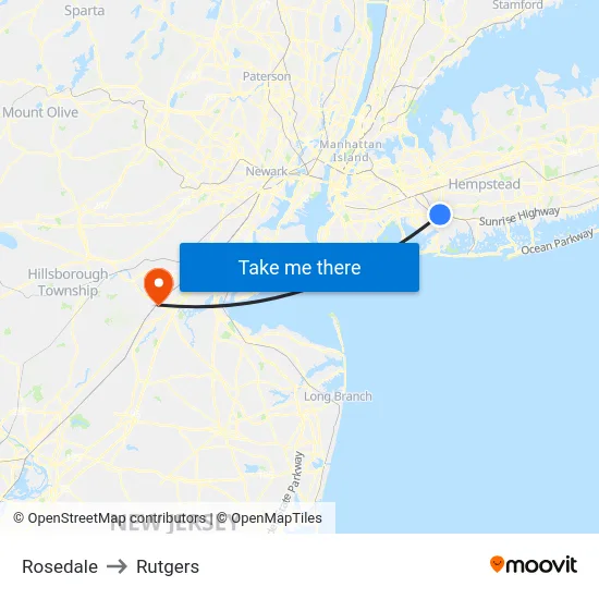 Rosedale to Rutgers map