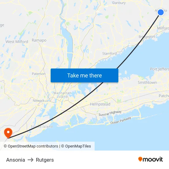 Ansonia to Rutgers map