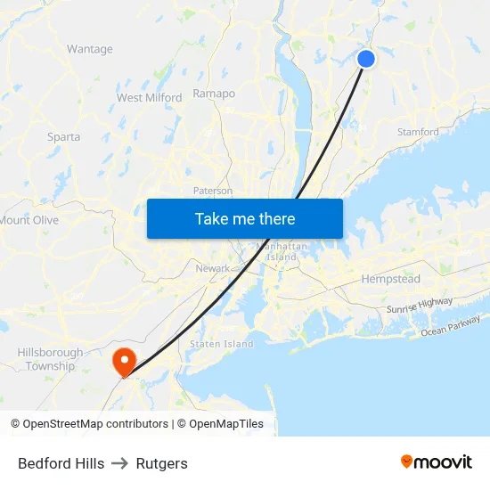 Bedford Hills to Rutgers map