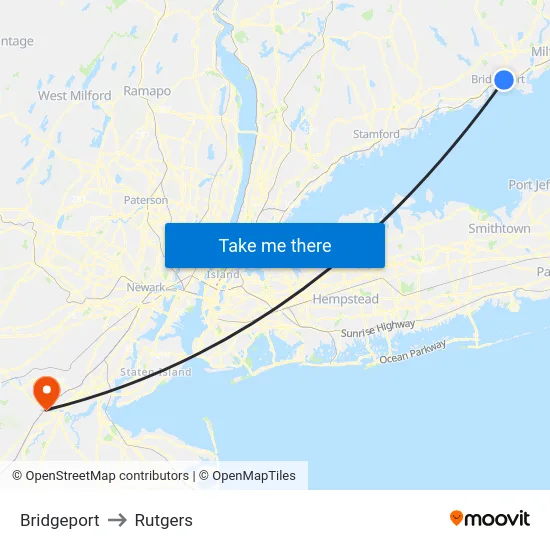 Bridgeport to Rutgers map