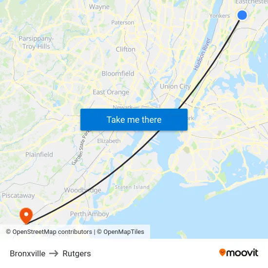 Bronxville to Rutgers map