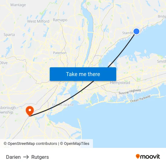Darien to Rutgers map