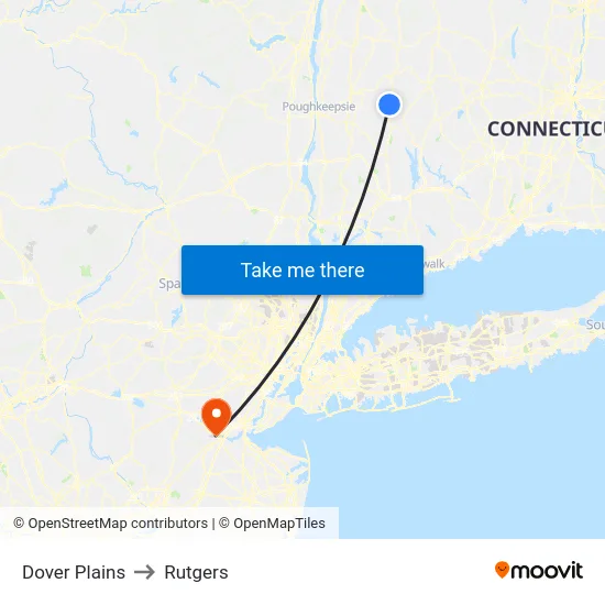 Dover Plains to Rutgers map