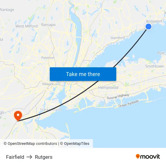 Fairfield to Rutgers map