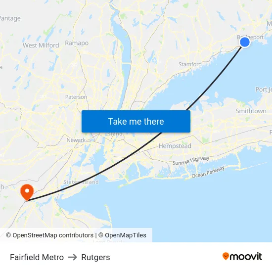 Fairfield Metro to Rutgers map