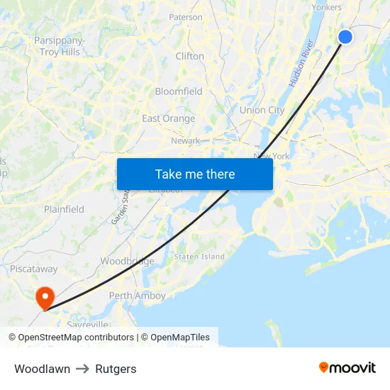Woodlawn to Rutgers map