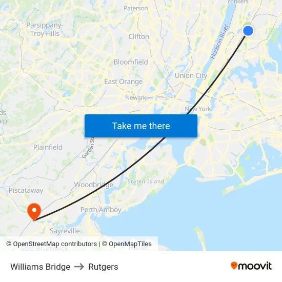Williams Bridge to Rutgers map