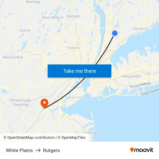 White Plains to Rutgers map