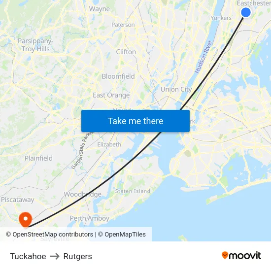 Tuckahoe to Rutgers map