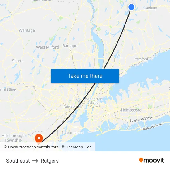 Southeast to Rutgers map
