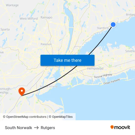 South Norwalk to Rutgers map