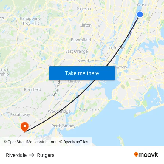 Riverdale to Rutgers map