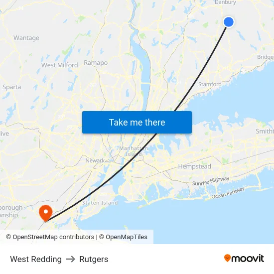 West Redding to Rutgers map