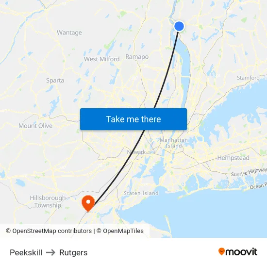 Peekskill to Rutgers map
