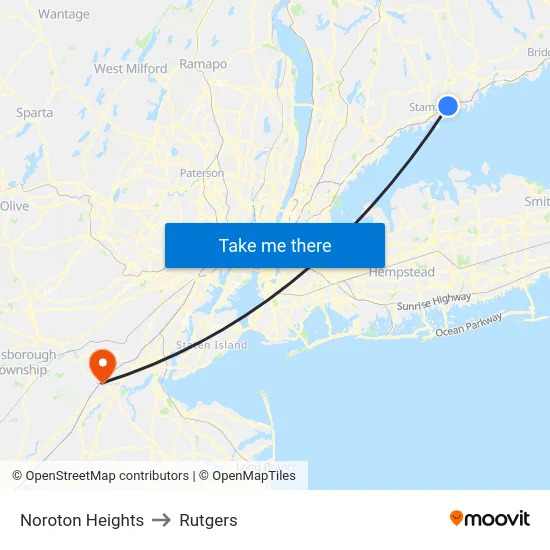 Noroton Heights to Rutgers map