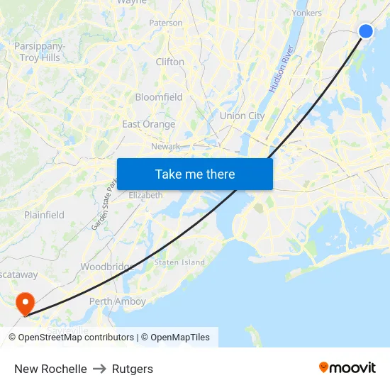 New Rochelle to Rutgers map