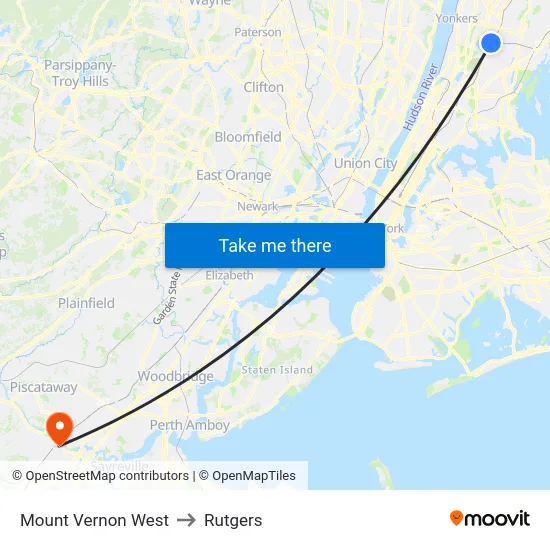 Mount Vernon West to Rutgers map