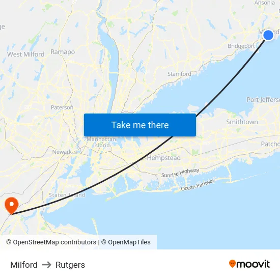 Milford to Rutgers map