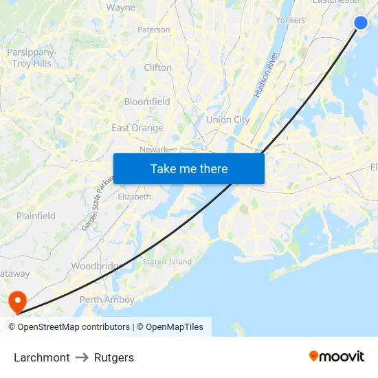 Larchmont to Rutgers map