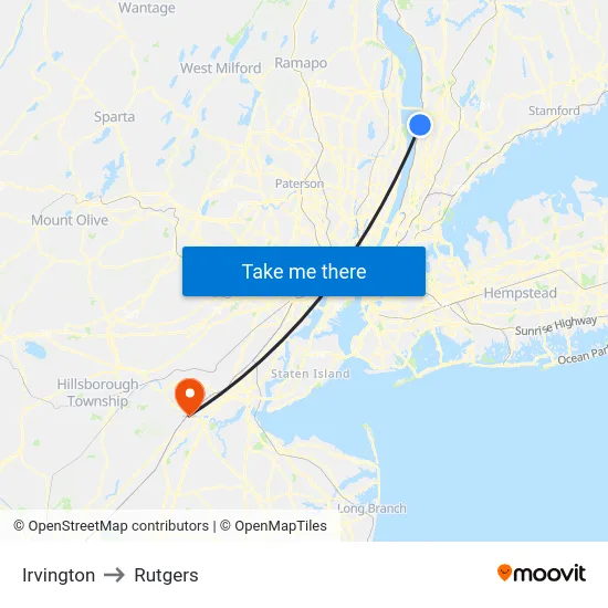 Irvington to Rutgers map
