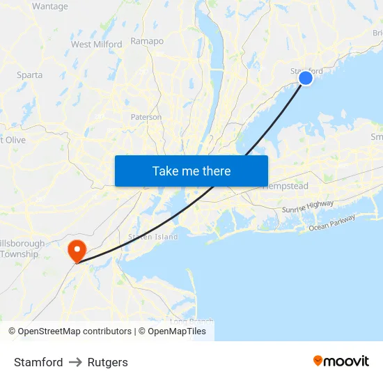 Stamford to Rutgers map