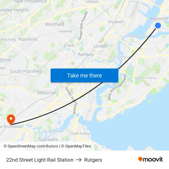 22nd Street Light Rail Station to Rutgers map