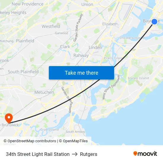 34th Street Light Rail Station to Rutgers map