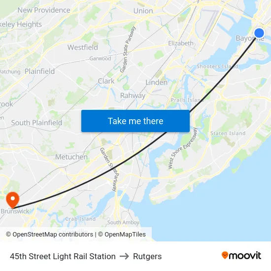 45th Street Light Rail Station to Rutgers map
