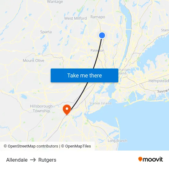 Allendale to Rutgers map