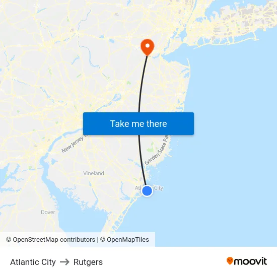 Atlantic City to Rutgers map