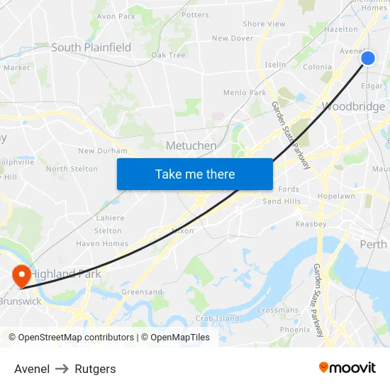 Avenel to Rutgers map