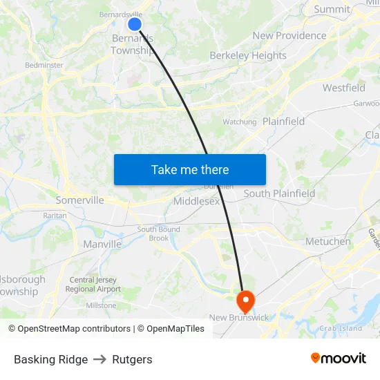 Basking Ridge to Rutgers map